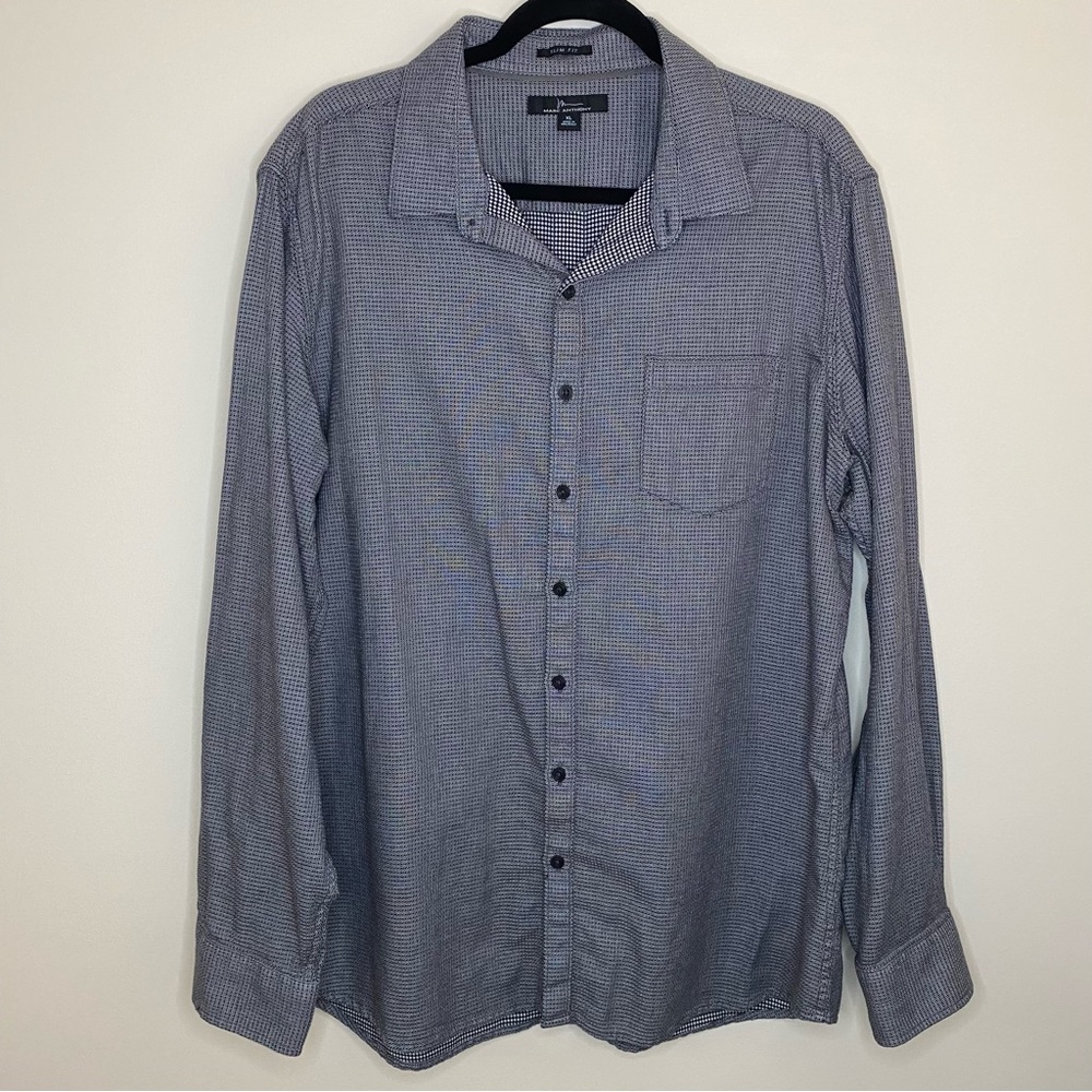 Marc Anthony Mens Slim Fit XL Blue-Gray Long Sleeve Button Down Shirt